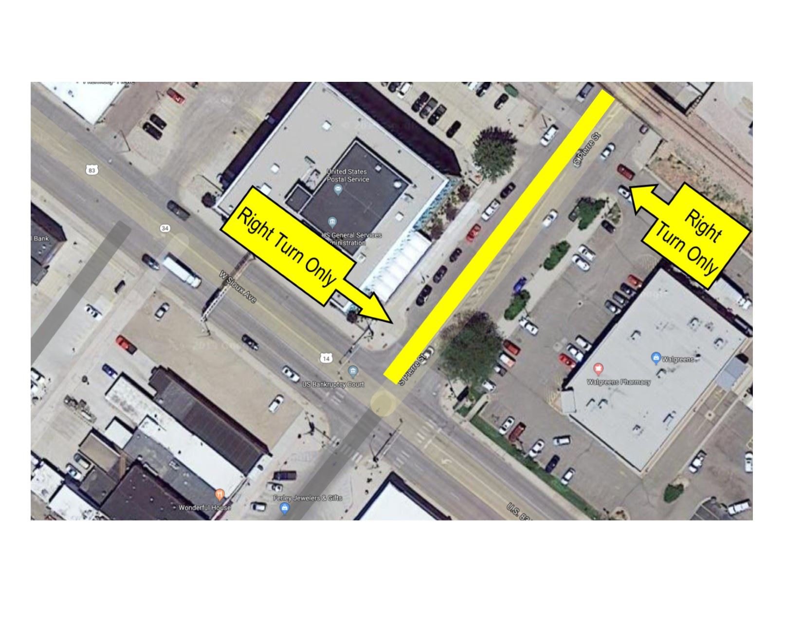 PIERRE ST. AND SIOUX AVE. TRAFFIC RESTRICTION MAP